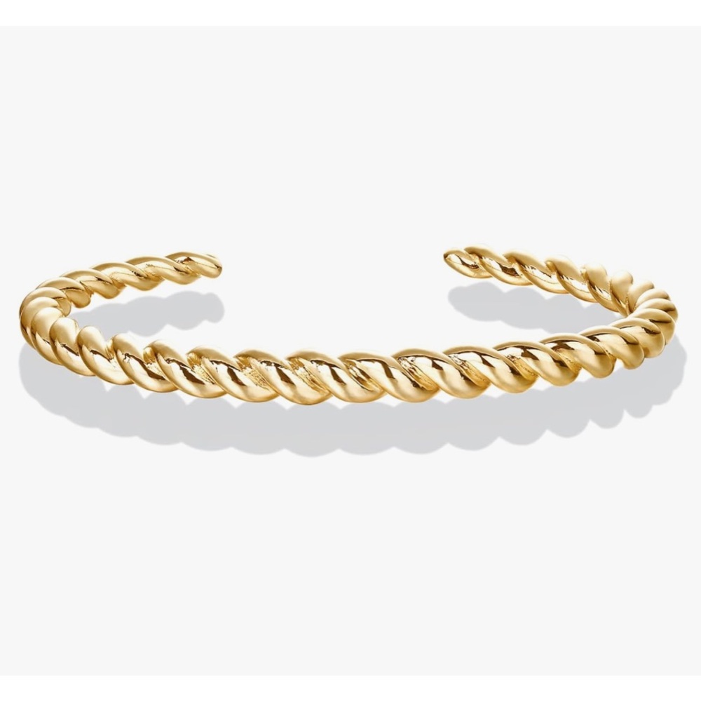 14K Gold Plated Twisted Chunky Bangle Cuff Bracelet Stackable Elegant Jewelry - Picture 11 of 11